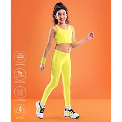 Pine Active High Stretch Breathable Solid Color Sports Bra And Legging Set - Yellow