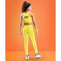 Pine Active High Stretch Breathable Solid Color Sports Bra And Legging Set - Yellow