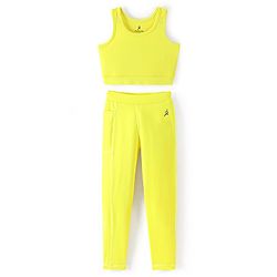 Pine Active High Stretch Breathable Solid Color Sports Bra And Legging Set - Yellow