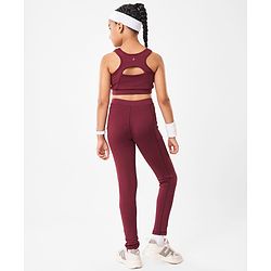 Pine Active High Stretch Breathable Solid Color Sports Bra And Legging Set - Purple