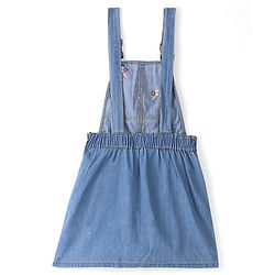 Pine Kids Denim Floral Embroidered Dungaree with Striped Half Sleeve Inner Tee - Multicolor