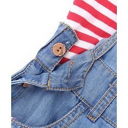 Pine Kids Denim Floral Embroidered Dungaree with Striped Half Sleeve Inner Tee - Multicolor