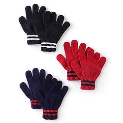 Pine Kids Knitted Striped Design Gloves Pair of 3 - Navy Blue Red & Black