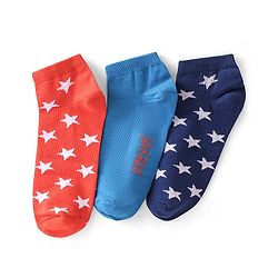 Pine Kids Ankle Socks With Star Design Pack Of 3 - Red Green & Black
