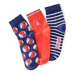 Pine Kids High Ankle Length Striped & Basketball Design Socks Pack of 3 - Multicolour