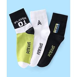 Pine Kids High Ankle Length Text Design Socks Pack of 3 - Multicolour