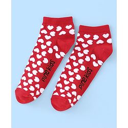 Pine Kids Low Ankle Length Socks Heart Design Pack of 3 - Red Pink & White
