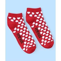 Pine Kids Low Ankle Length Socks Heart Design Pack of 3 - Red Pink & White
