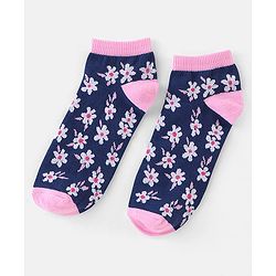 Pine Kids Low Ankle Length Socks Stripes & Floral Design Pack of 3 - Pink & Blue