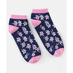 Pine Kids Low Ankle Length Socks Stripes & Floral Design Pack of 3 - Pink & Blue