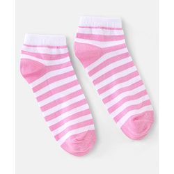 Pine Kids Low Ankle Length Socks Stripes & Floral Design Pack of 3 - Pink & Blue