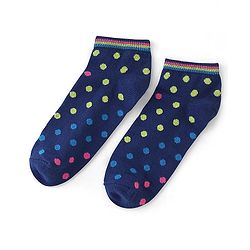 Pine Kids Cotton Spandex Knit Low Ankle Socks Stripes & Polka Dot Design Pack Of 5 - Green Blue & White
