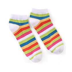 Pine Kids Cotton Spandex Knit Low Ankle Socks Stripes & Polka Dot Design Pack Of 5 - Green Blue & White