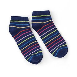 Pine Kids Cotton Spandex Knit Low Ankle Socks Stripes & Polka Dot Design Pack Of 5 - Green Blue & White