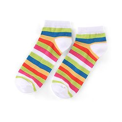 Pine Kids Cotton Spandex Knit Low Ankle Socks Stripes & Polka Dot Design Pack Of 5 - Green Blue & White