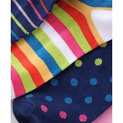 Pine Kids Cotton Spandex Knit Low Ankle Socks Stripes & Polka Dot Design Pack Of 5 - Green Blue & White