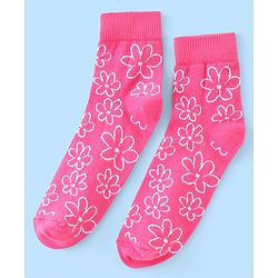 Pine Kids Cotton Spandex Knit High Ankle Socks Stripes & Floral Design Pack Of 3 - Pink & White