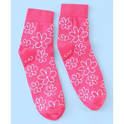 Pine Kids Cotton Spandex Knit High Ankle Socks Stripes & Floral Design Pack Of 3 - Pink & White