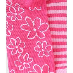 Pine Kids Cotton Spandex Knit High Ankle Socks Stripes & Floral Design Pack Of 3 - Pink & White