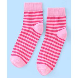 Pine Kids Cotton Spandex Knit High Ankle Socks Stripes & Floral Design Pack Of 3 - Pink & White
