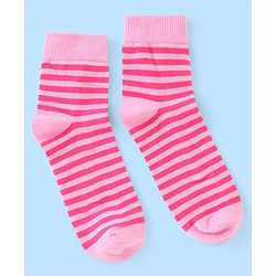 Pine Kids Cotton Spandex Knit High Ankle Socks Stripes & Floral Design Pack Of 3 - Pink & White