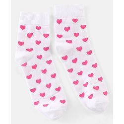 Pine Kids Cotton Spandex Knit High Ankle Socks Heart & Floral Design Pack Of 3 - Pink Blue & White