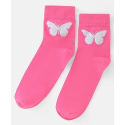 Pine Kids Cotton Spandex Knit High Ankle Socks Heart & Floral Design Pack Of 3 - Pink Blue & White