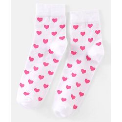 Pine Kids Cotton Spandex Knit High Ankle Socks Heart & Floral Design Pack Of 3 - Pink Blue & White