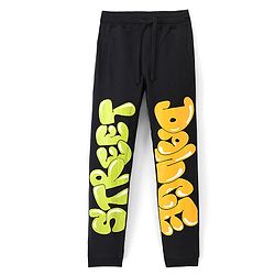 Pine Kids 100% Cotton Knit Full Length Track Pant Text Print - Black
