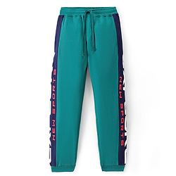 Pine Kids 100% Cotton Terry Knit Full Length Cut and Sew Stretchable Track Pants Text Print - Green