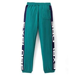 Pine Kids 100% Cotton Terry Knit Full Length Cut and Sew Stretchable Track Pants Text Print - Green