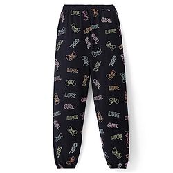 Pine Kids Knit Full Length Stretchable Track Pants Text Print - Jet Black