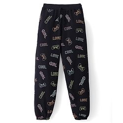 Pine Kids Knit Full Length Stretchable Track Pants Text Print - Jet Black
