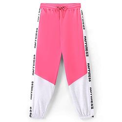 Pine Kids 100% Cotton Terry Knit Full Length Cut & Sew Jogger Text Print - Pink