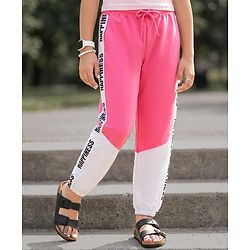 Pine Kids 100% Cotton Terry Knit Full Length Cut & Sew Jogger Text Print - Pink