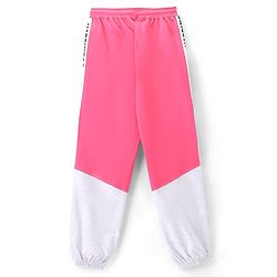 Pine Kids 100% Cotton Terry Knit Full Length Cut & Sew Jogger Text Print - Pink