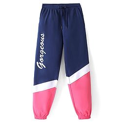 Pine Kids 100% Cotton Terry Knit Full Length Cut & Sew Jogger Text Print - Navy Peony