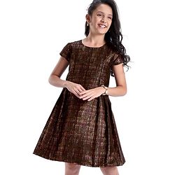 Pine Kids Half Sleeves Jacquard Knee Length Party Wear Dress- Black