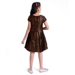 Pine Kids Half Sleeves Jacquard Knee Length Party Wear Dress- Black