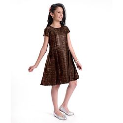 Pine Kids Half Sleeves Jacquard Knee Length Party Wear Dress- Black