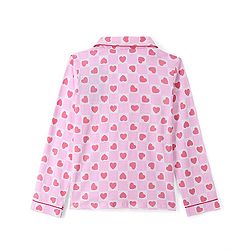 Pine Kids 100% Cotton Single Jersey Full Sleeves Heart Printed Night Suit - Pink
