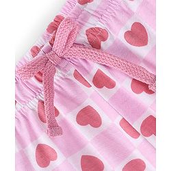 Pine Kids 100% Cotton Single Jersey Full Sleeves Heart Printed Night Suit - Pink