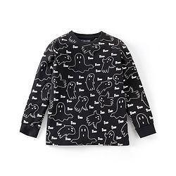 Pine Kids 100% Cotton Single Jersery Knit Full Sleeves Glow In The Dark Halloween Night Suit Set - Black