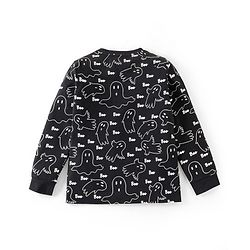 Pine Kids 100% Cotton Single Jersery Knit Full Sleeves Glow In The Dark Halloween Night Suit Set - Black