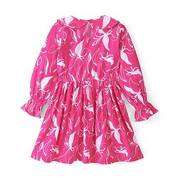 Pine Kids Full Sleeves Floral Print Dress with Ruffle Detailing - Pink