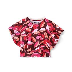 Pine Kids Half Sleeves Kaftan Fit Floral Knit Top - Cabernet
