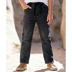 Pine Kids Full Length Elasticated Waist Solid Color Jogger Fit Denim Jeans - Black