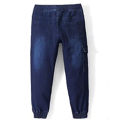 Pine Kids Full Length Jogger Fit Cut & Sew Elasticated Waist Solid Color Denim Jeans - Blue