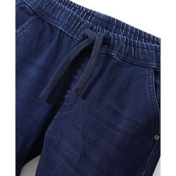 Pine Kids Full Length Jogger Fit Cut & Sew Elasticated Waist Solid Color Denim Jeans - Blue