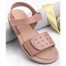 Pine Kids Velcro Closure Glitter Printed Sandals - Peach